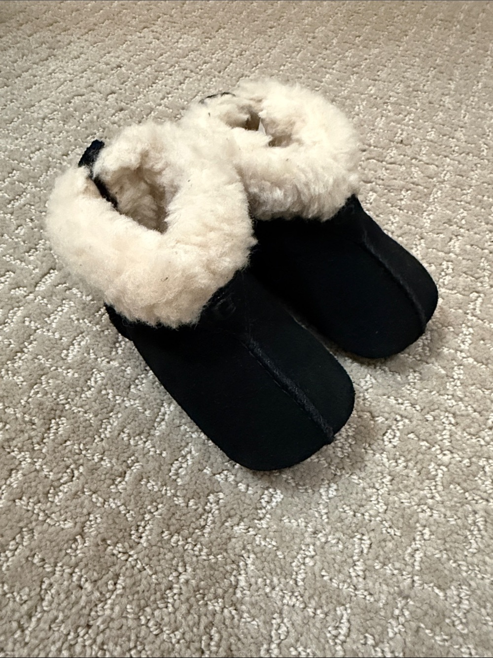UGG Baby Black Slipper Boots with Cream Shearling Collar
